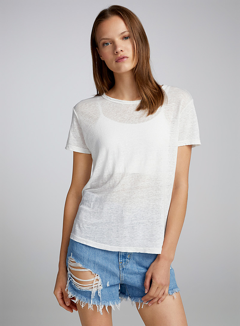 Twik: Le t-shirt pur lin Blanc pour femme