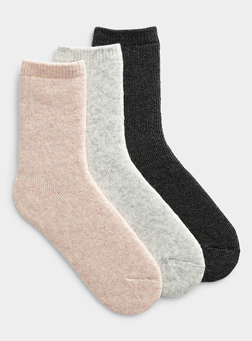 Lemon Dusky Pink Wool blend solid socks Set of 3 for women