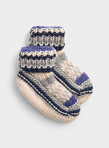 Lemon Navy/Midnight Blue Loose-knit slipper socks for women