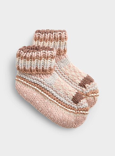 Lemon Pink Loose-knit slipper socks for women