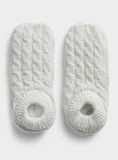 Lemon Light Grey Cable-knit slippers for women
