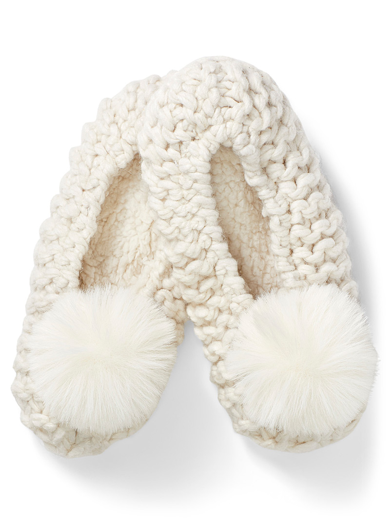 Pompom knit slippers | Lemon | Shop 