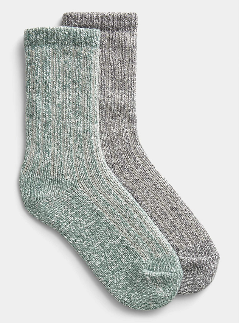Lemon Green Rib-knit Boyfriend socks Set of 2 for women