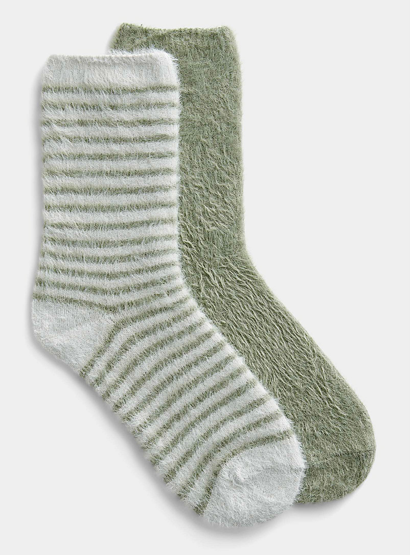 Lemon Green Striped chenille knit socks Set of 2 for women