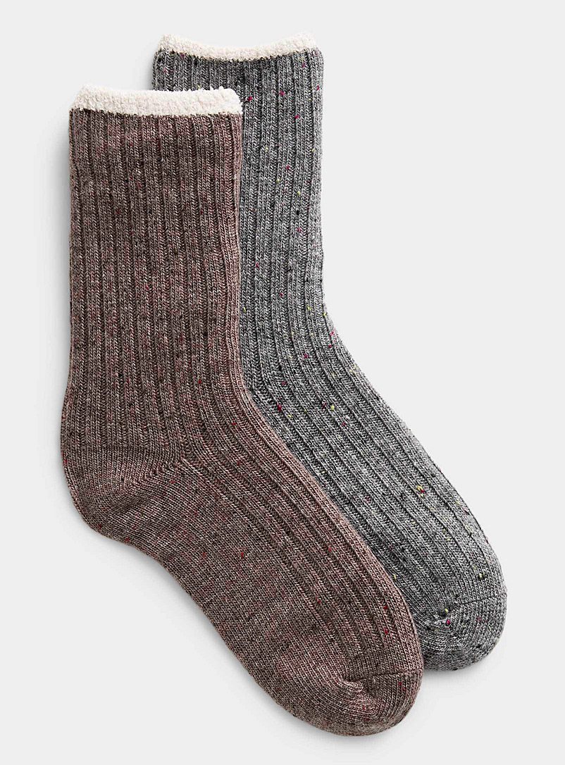 Lemon Charcoal Cozy confetti knit socks Set of 2 for women