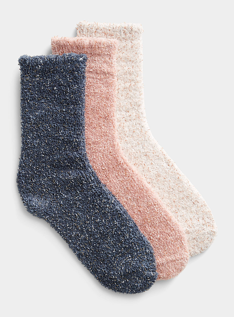Lemon Pink Plush flecked socks Set of 3 for women
