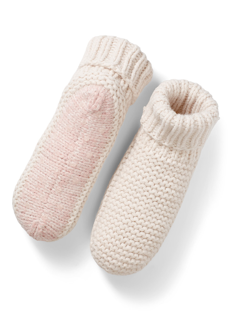 Lemon Ivory White Cable knit sock slippers for women