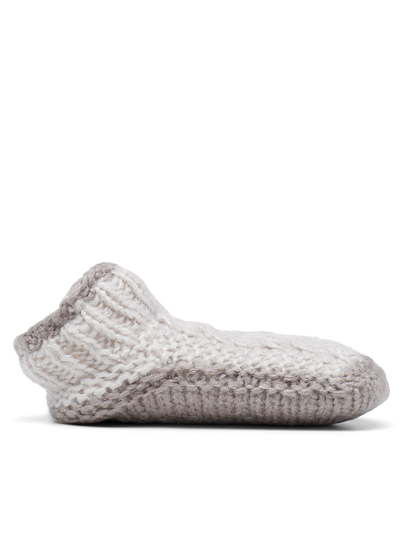Lemon Light Grey Cable knit sock slippers for women