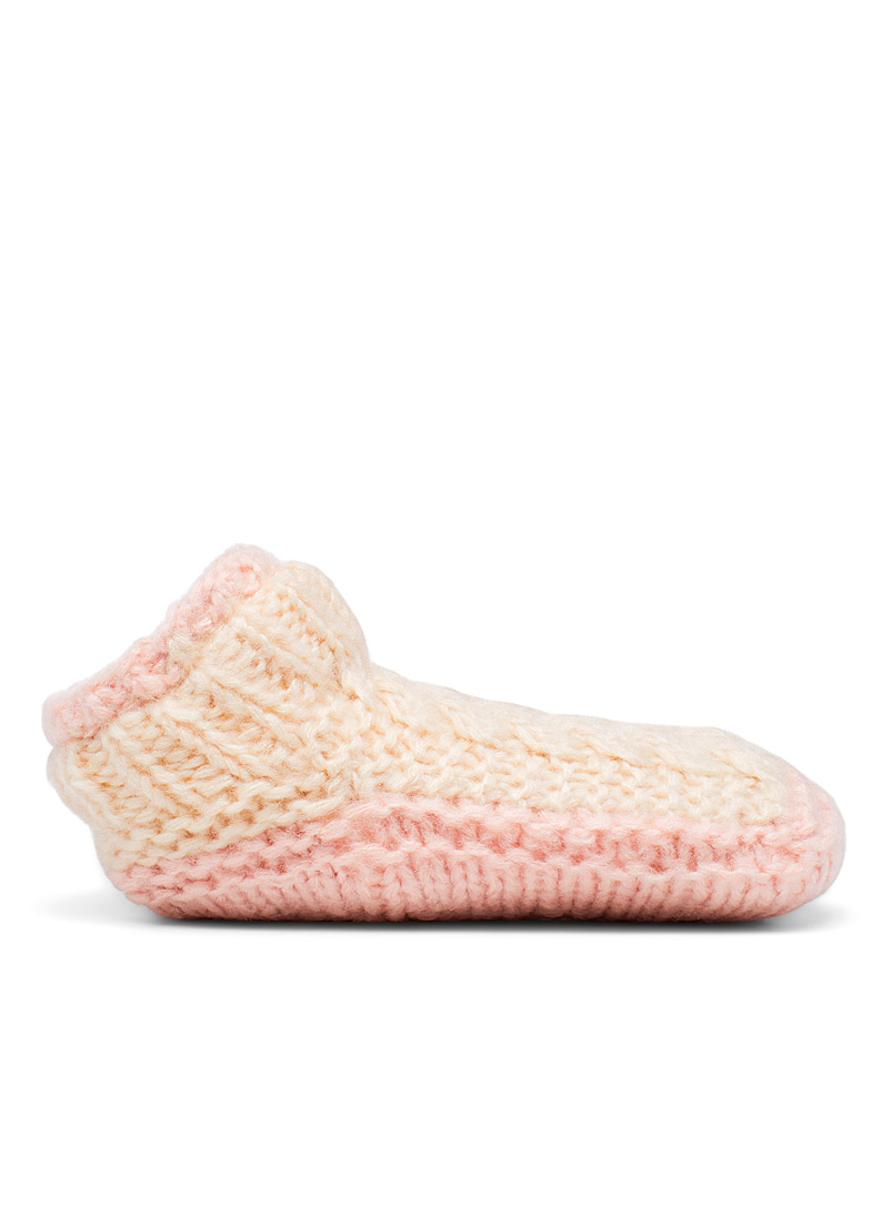 Lemon Dusky Pink Cable knit sock slippers for women