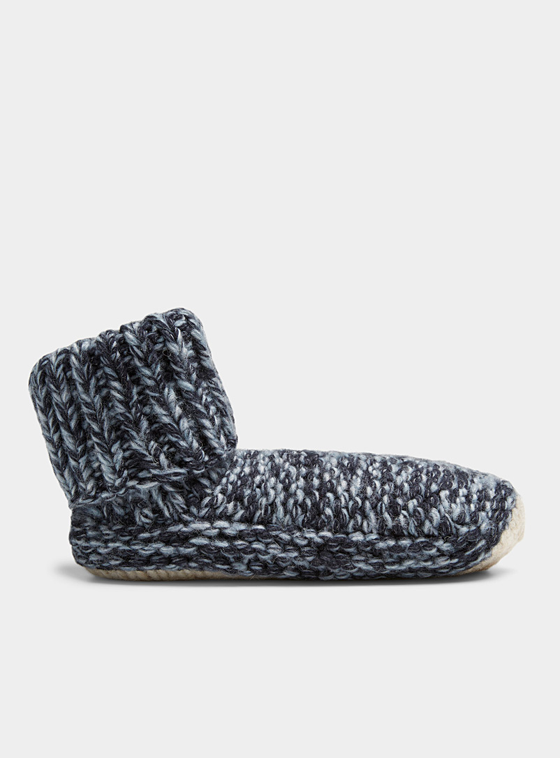 Lemon Marine Blue Heathered knit sock slippers for women
