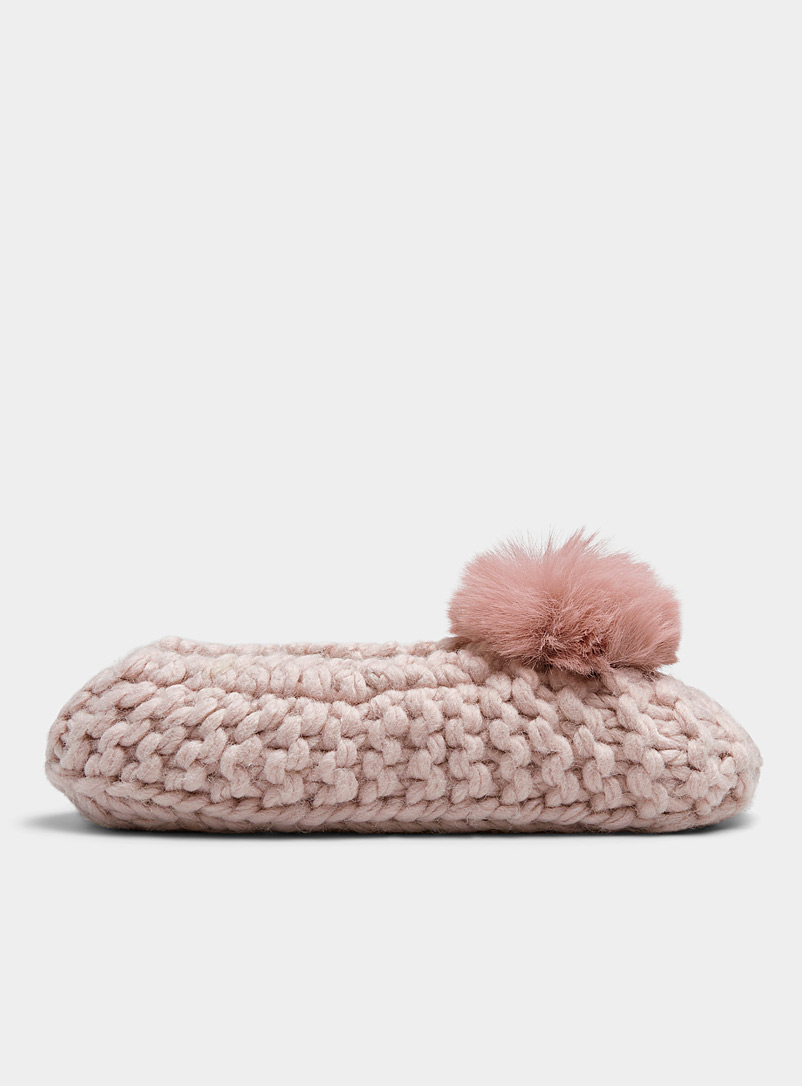 Lemon Dusky Pink Pompom ballerina slippers for women