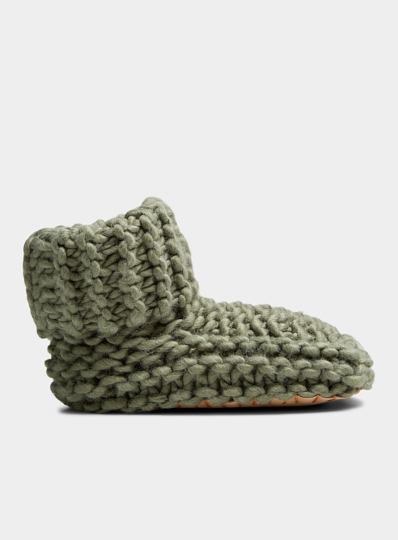 Lemon Green Chunky knit bootie slippers for women