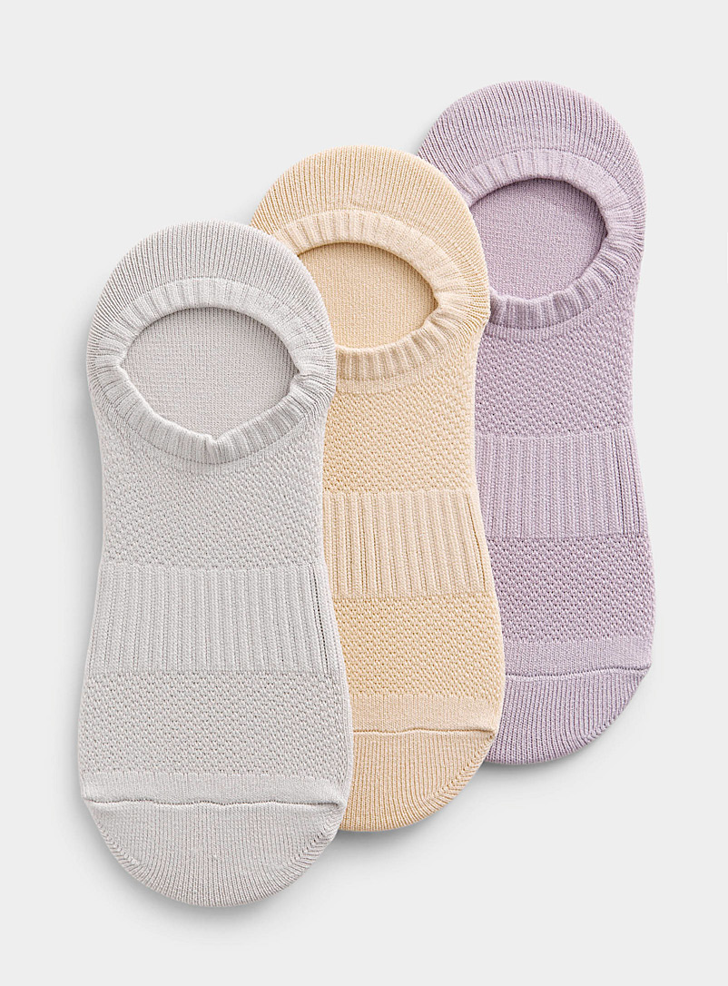 Lemon Mauve Openwork knit no-show foot liners Set of 3 for women