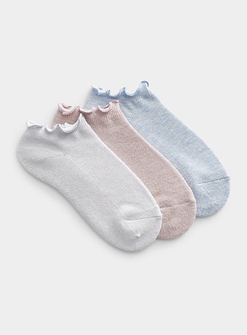 Lemon Pink Ruffle-trim ped socks Set of 3 for women