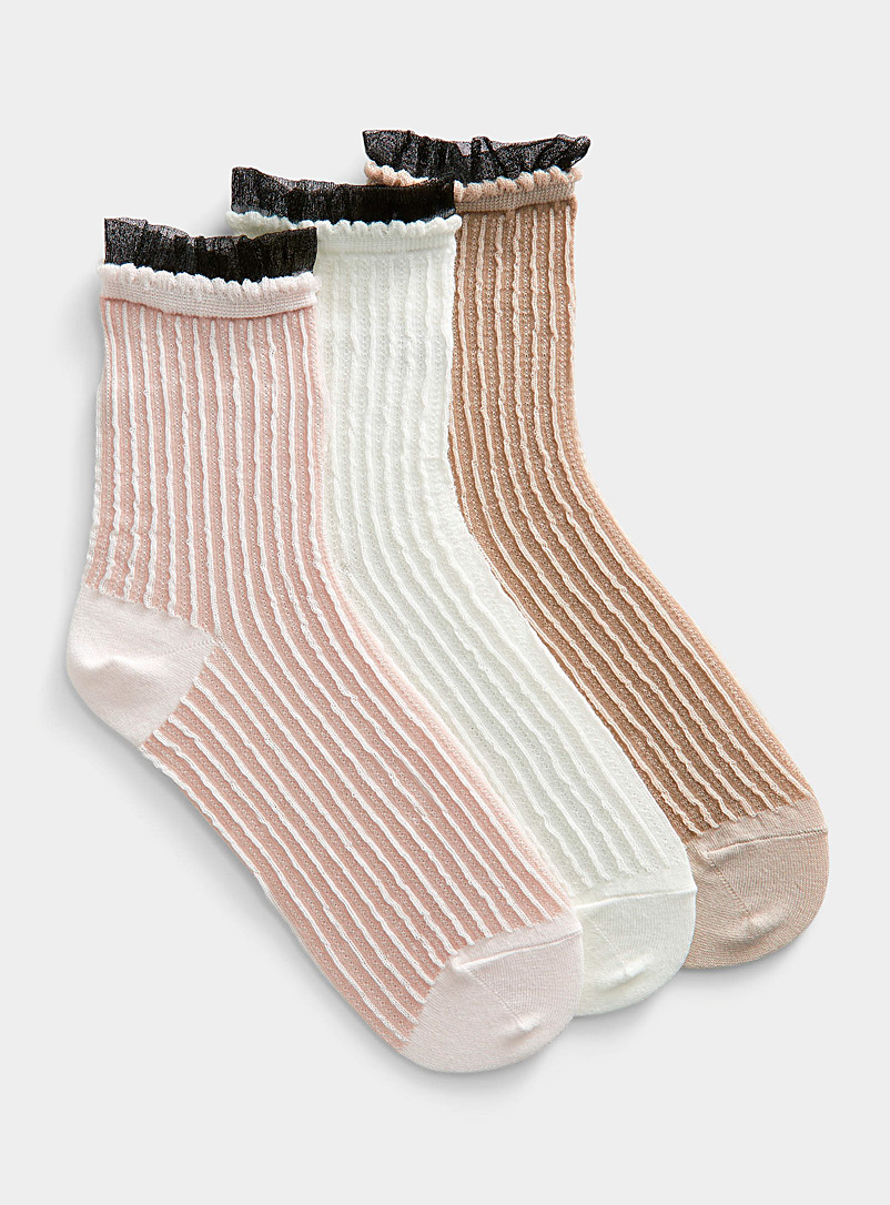 Lemon Pink Ribbed ruffle socks Set of 3 for women