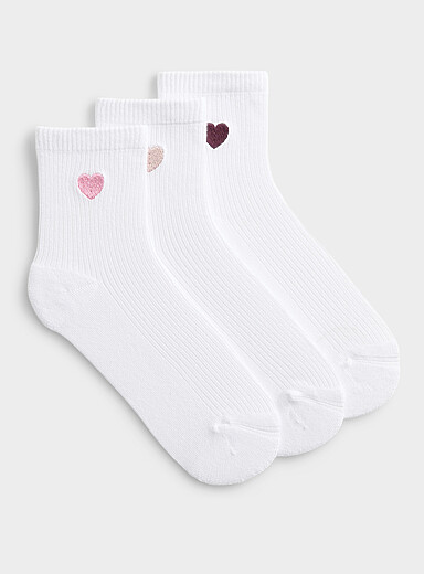 Embroidered heart ultra-soft ankle socks 3-pack