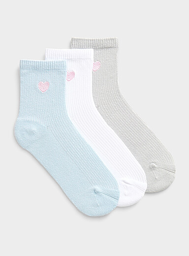 Embroidered heart ultra-soft ankle socks 3-pack