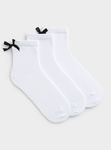 Ultra-soft satiny bow ankle socks 3-pack