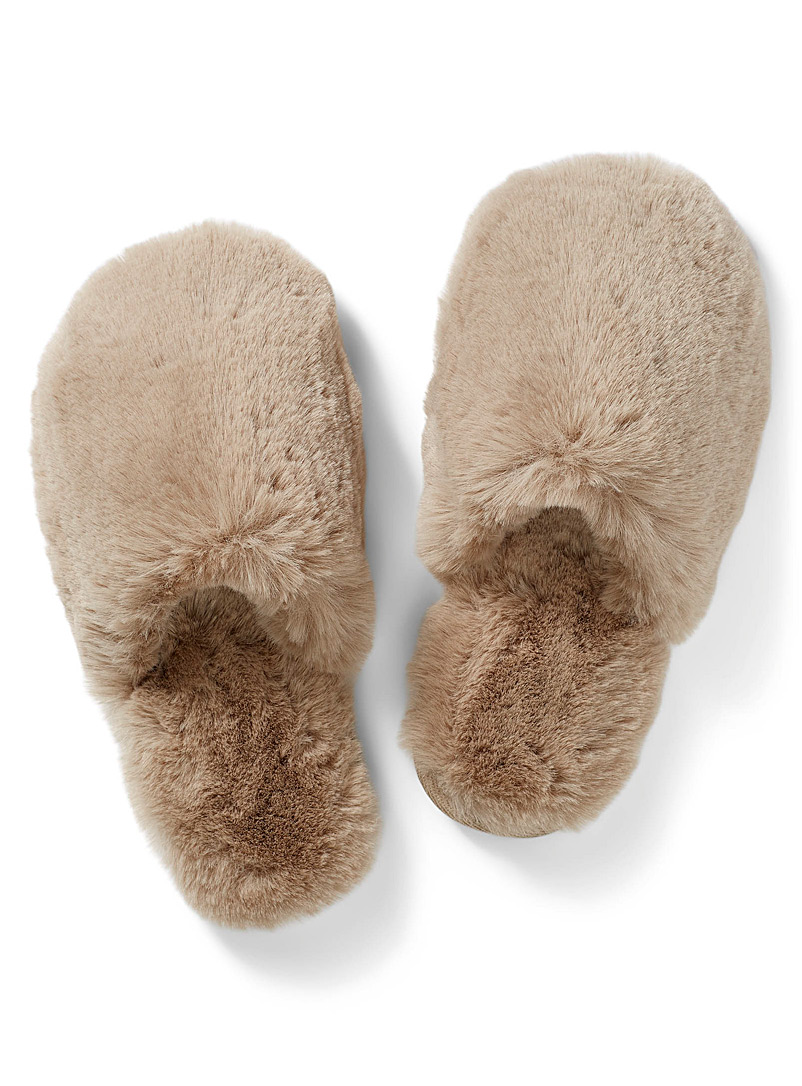 Lemon Beige Faux-fur mule slippers for women
