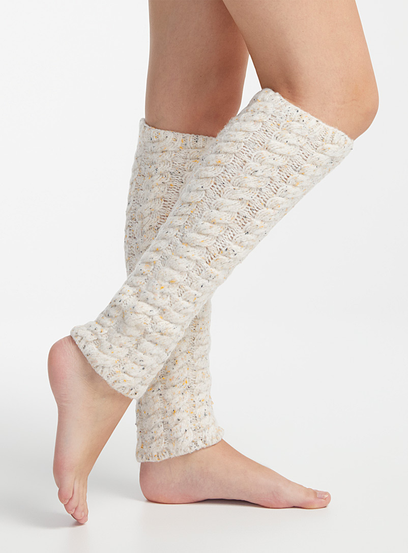 Knitted Merino Wool Ivory White Leg Warmers, Knitted Organic Wool