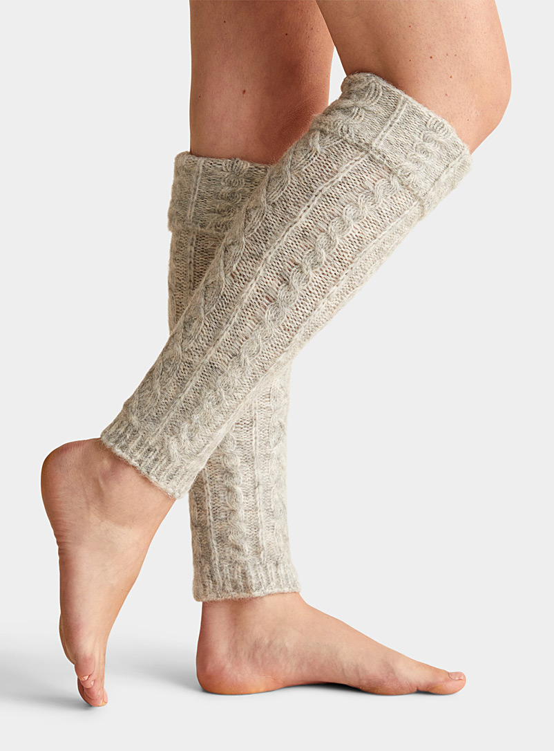 Lemon Light Grey Cable-knit heathered legwarmers for women