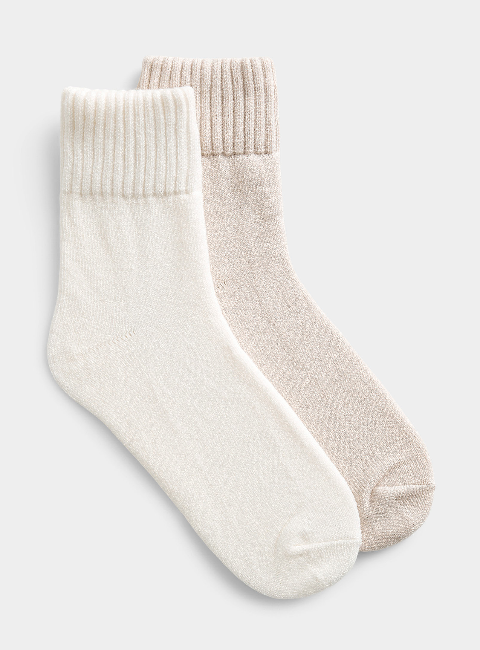 Lemon Ultra-soft Ribbed Ankle Socks Set Of 2 In Ivory White