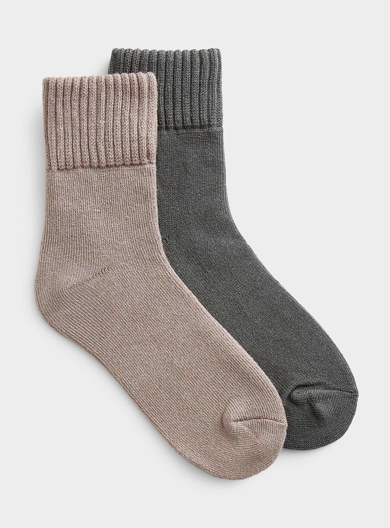 Lemon Ultra-soft Ribbed Ankle Socks Set Of 2 In Light Brown