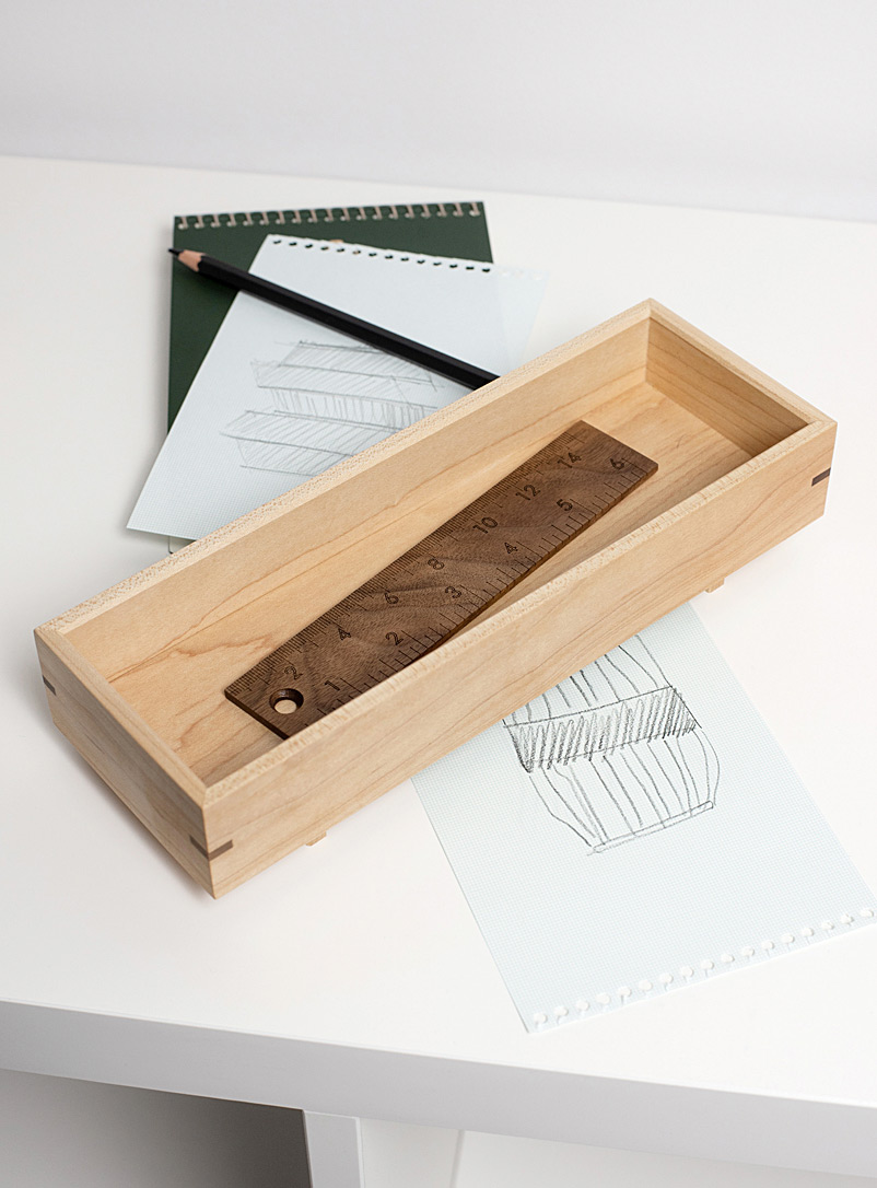 Atelier-D Brown Wood pencil holder and ruler set