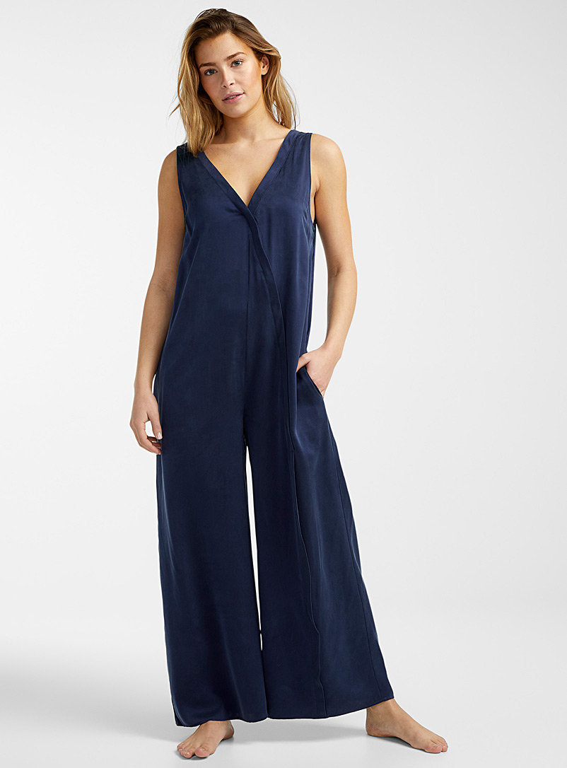 Lunya Sapphire Blue Pure silk loose lounge jumpsuit for women