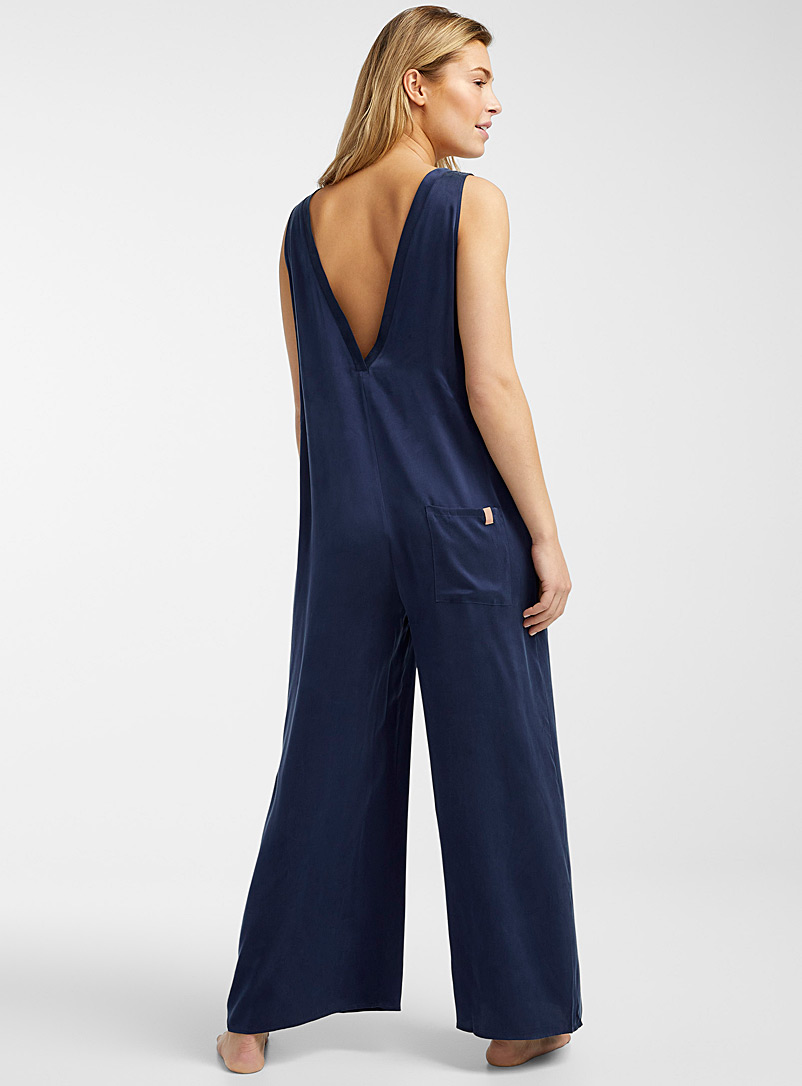 Lunya Sapphire Blue Pure silk loose lounge jumpsuit for women