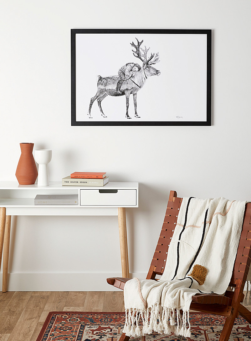 Le NID atelier Black and White Young Tsaatan and her reindeer art print See available sizes
