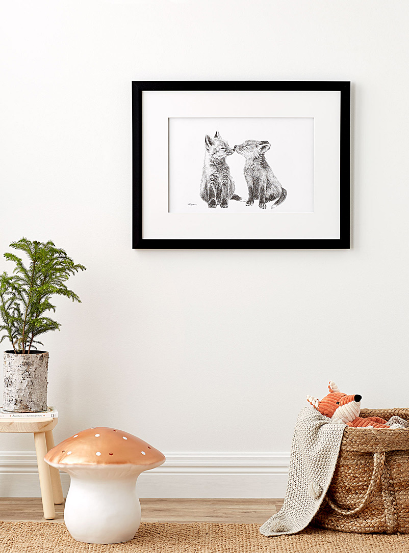 Le NID atelier Black and White Cute Baby Foxes art print See available sizes