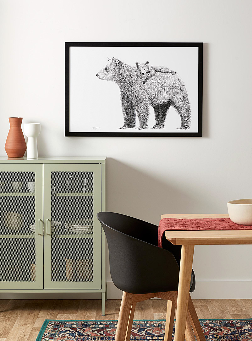 Le NID atelier Black and White Mother bear carrying her cub art print See available sizes