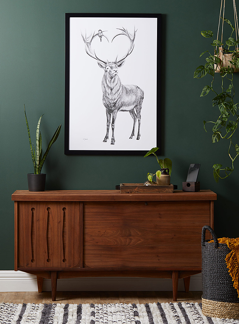 Le NID atelier Black and White Deer in the Woods heart-shaped art print 2 sizes available