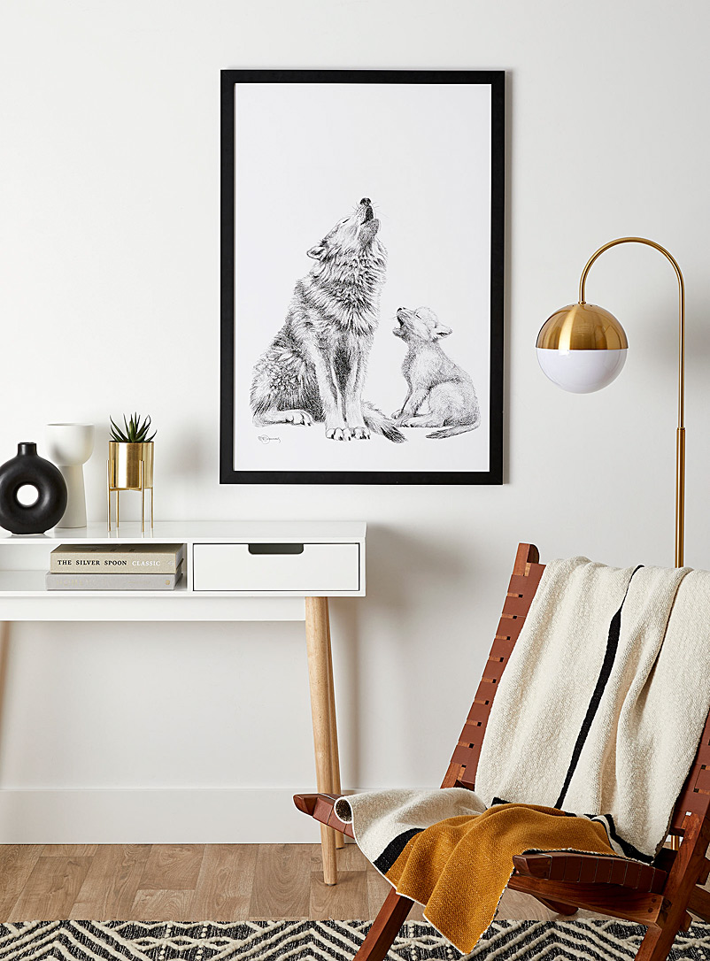 Le NID atelier Black and White Mother wolf and her cub illustration 2 sizes available