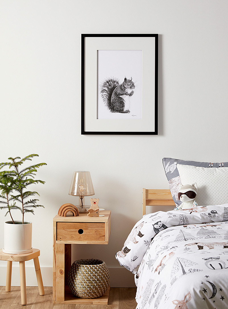 Le NID atelier Black and White Sleeping squirrel illustration 2 sizes available