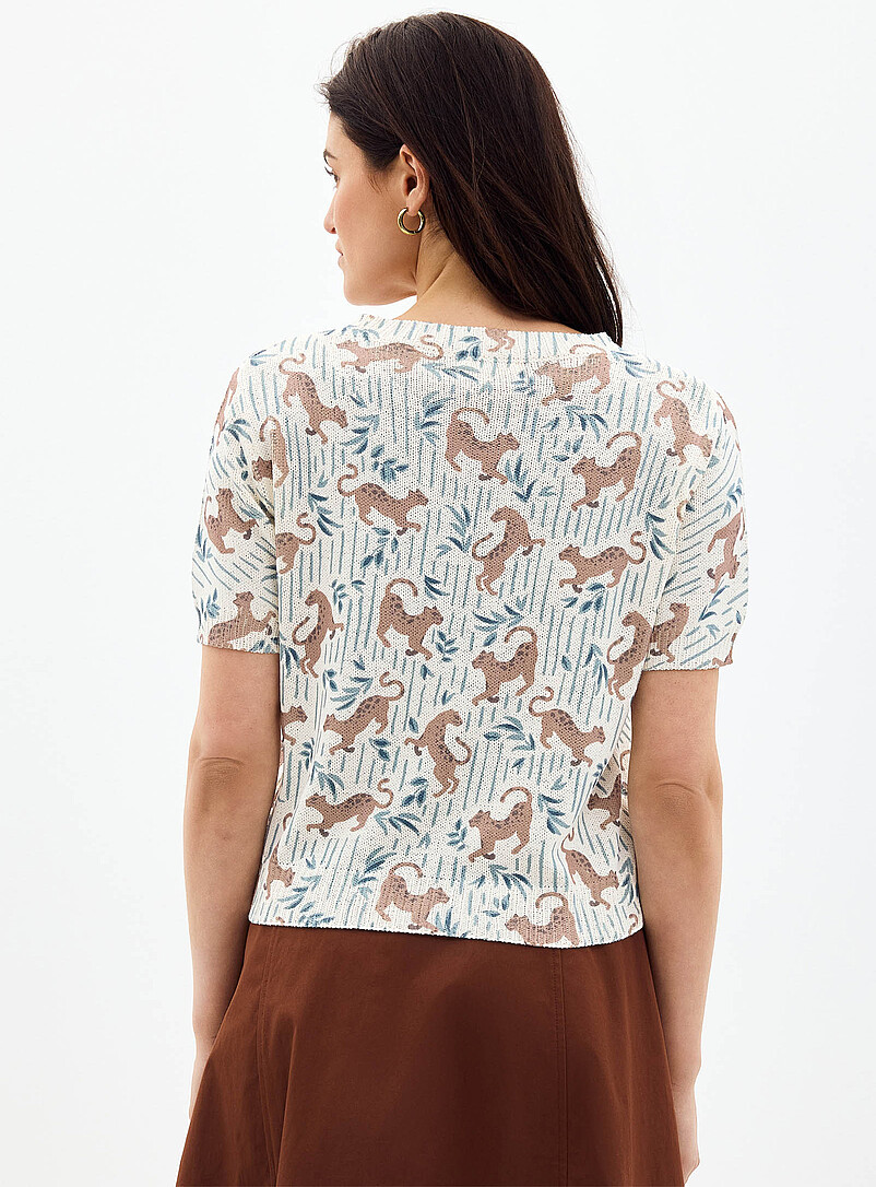 Contemporaine Patterned White Patterned soft boxy-fit sweater for women