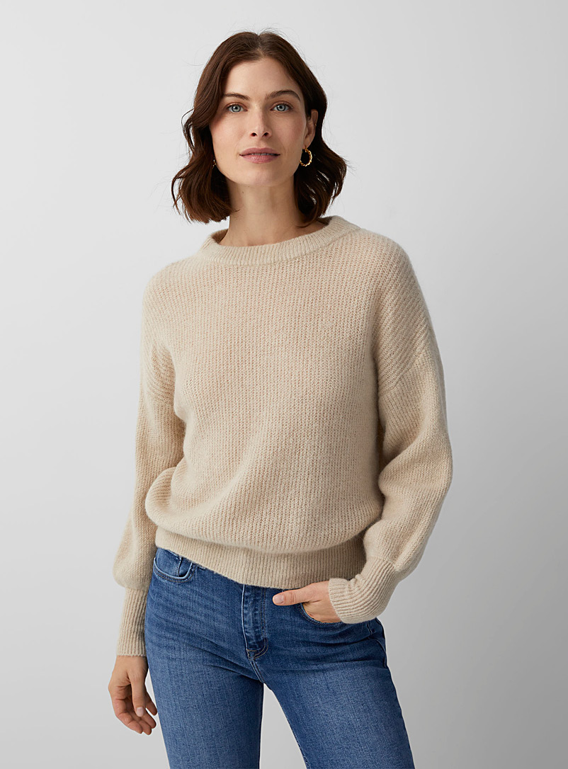 Contemporaine Sand Mohair ribbed crew-neck sweater for women