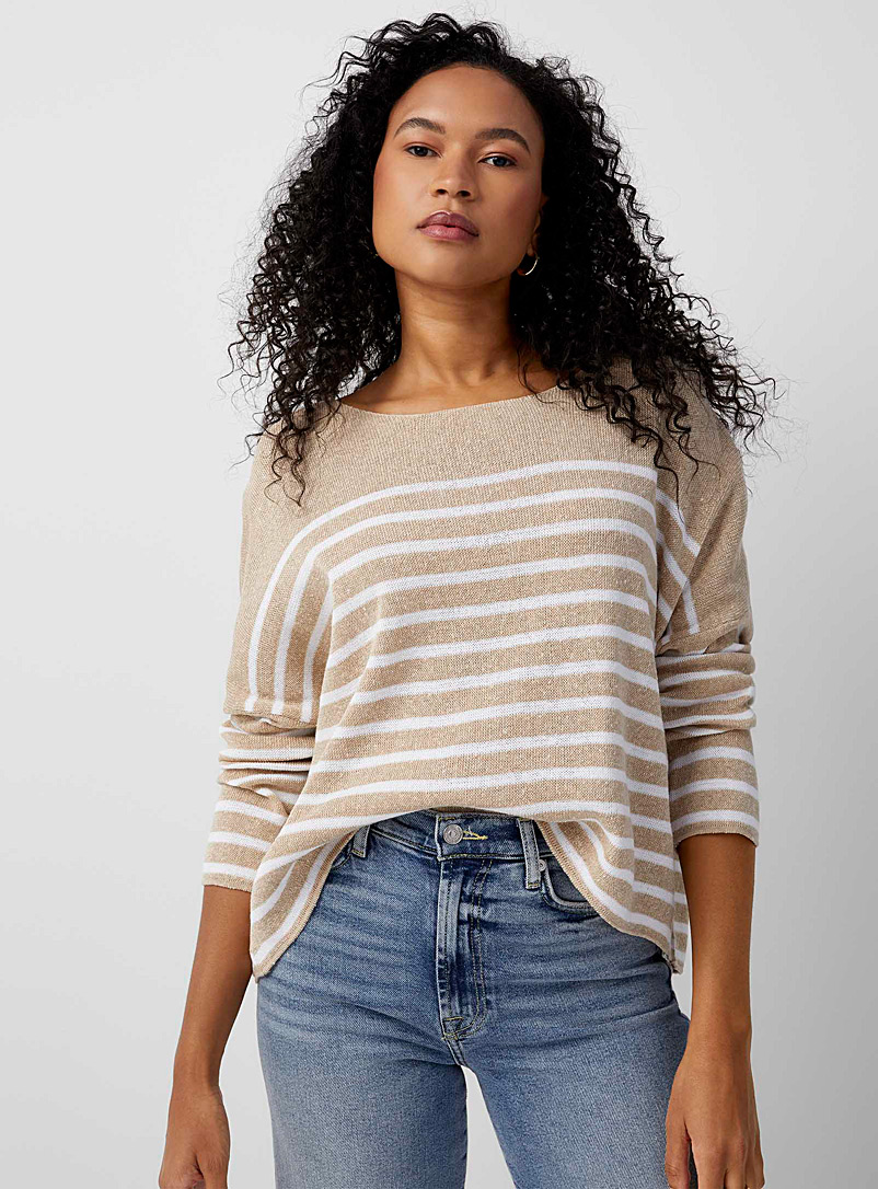 Contemporaine Sand Striped pure cotton loose sweater for women