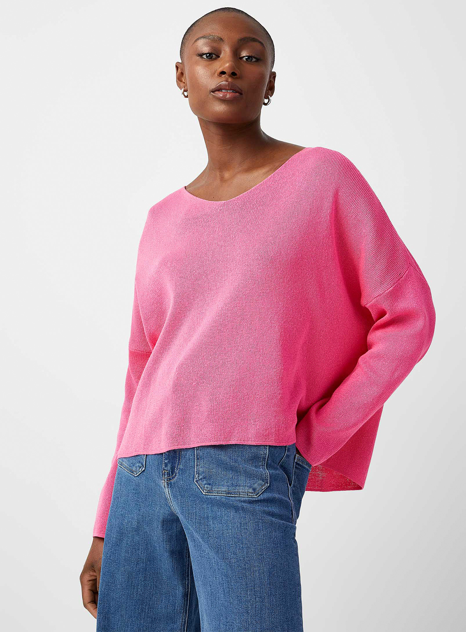 Contemporaine Drop-shoulder Cotton Sweater In Pink