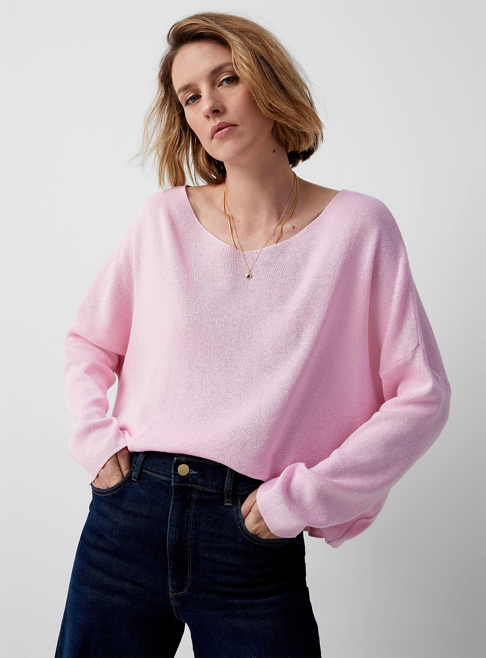 Contemporaine Drop-shoulder Cotton Sweater In Dusky Pink