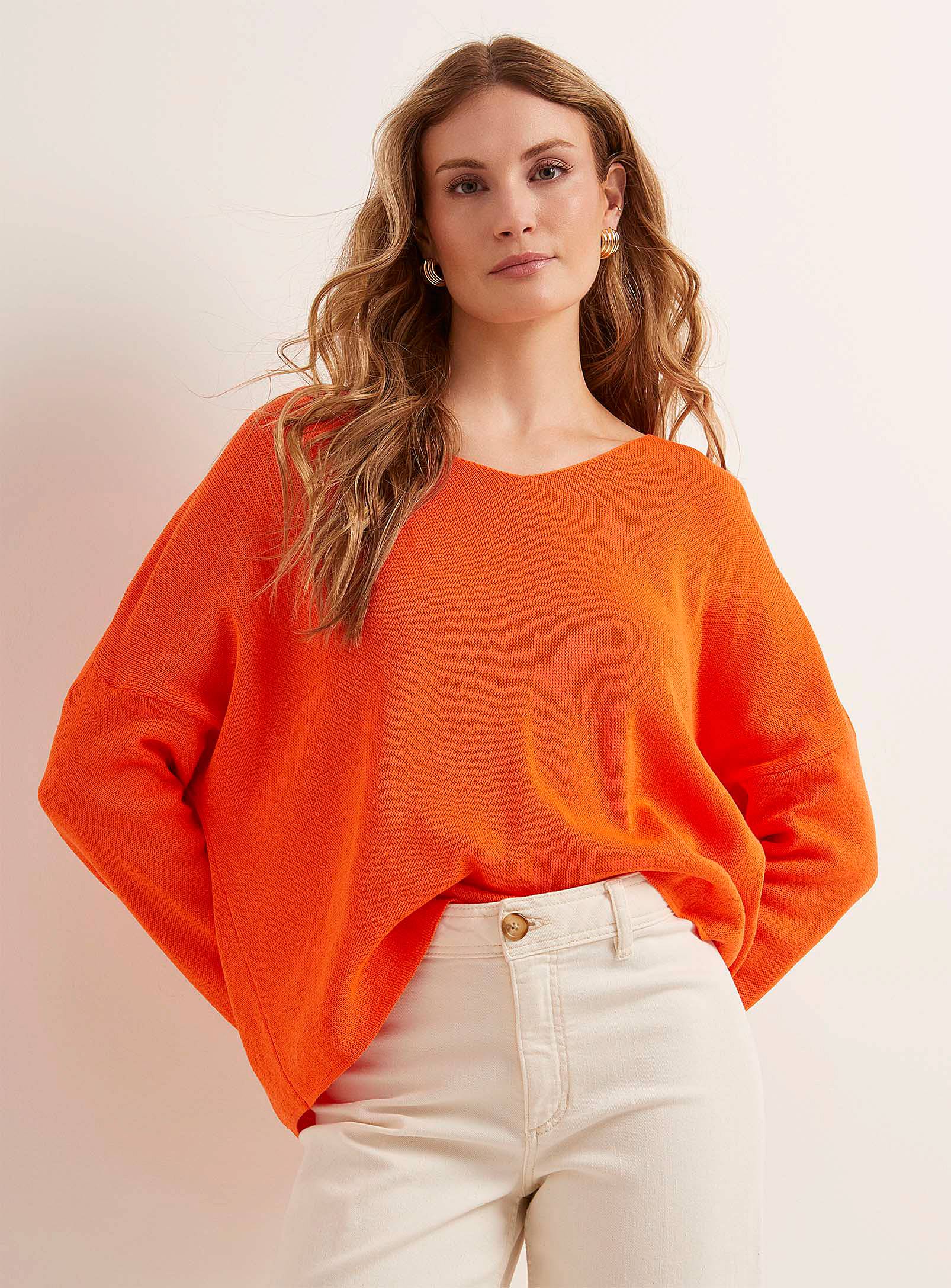 Contemporaine Drop-shoulder Cotton Sweater In Orange