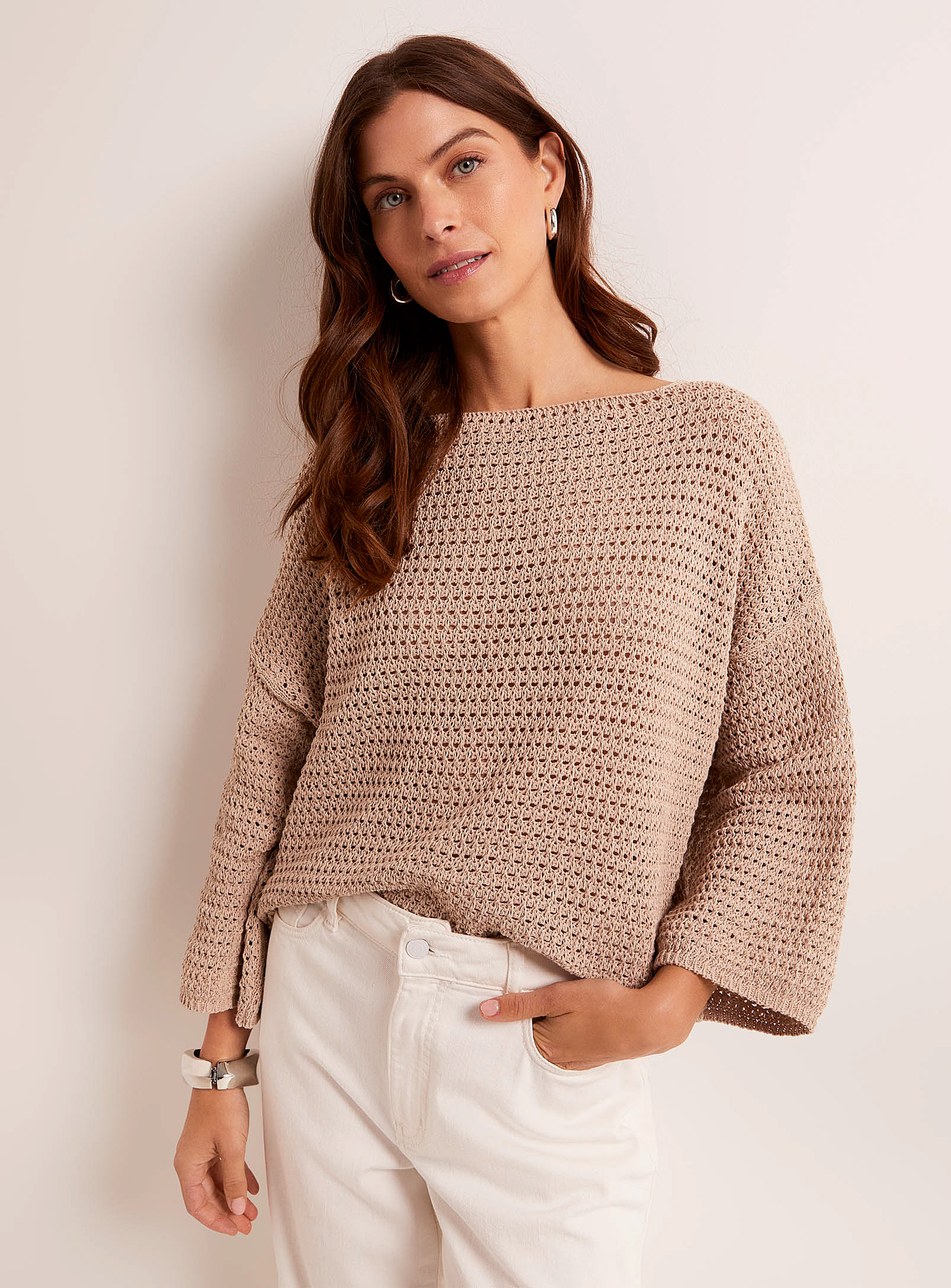Contemporaine Openwork Crochet Loose Sweater In Brown