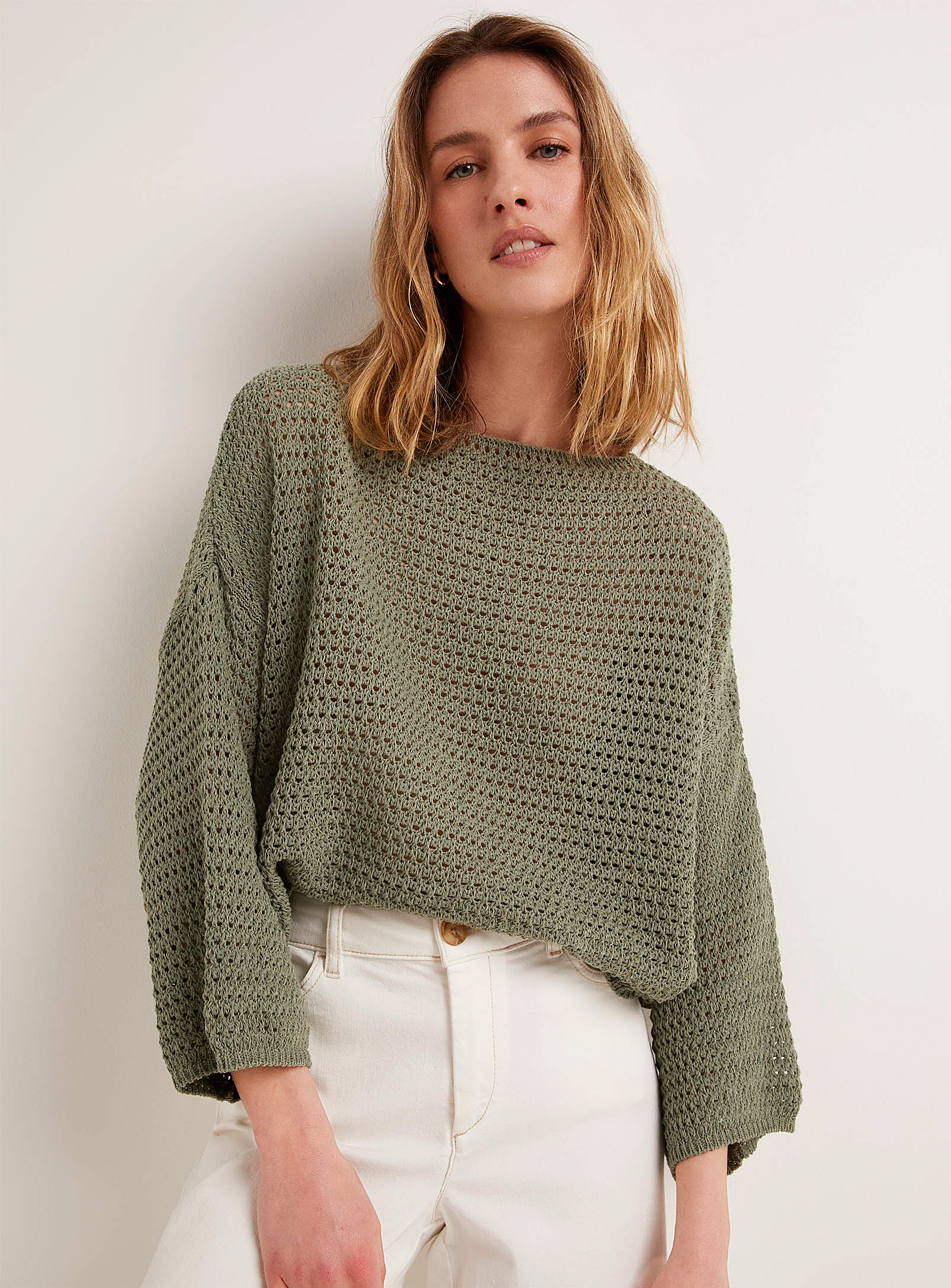 Contemporaine Openwork Crochet Loose Sweater In Green