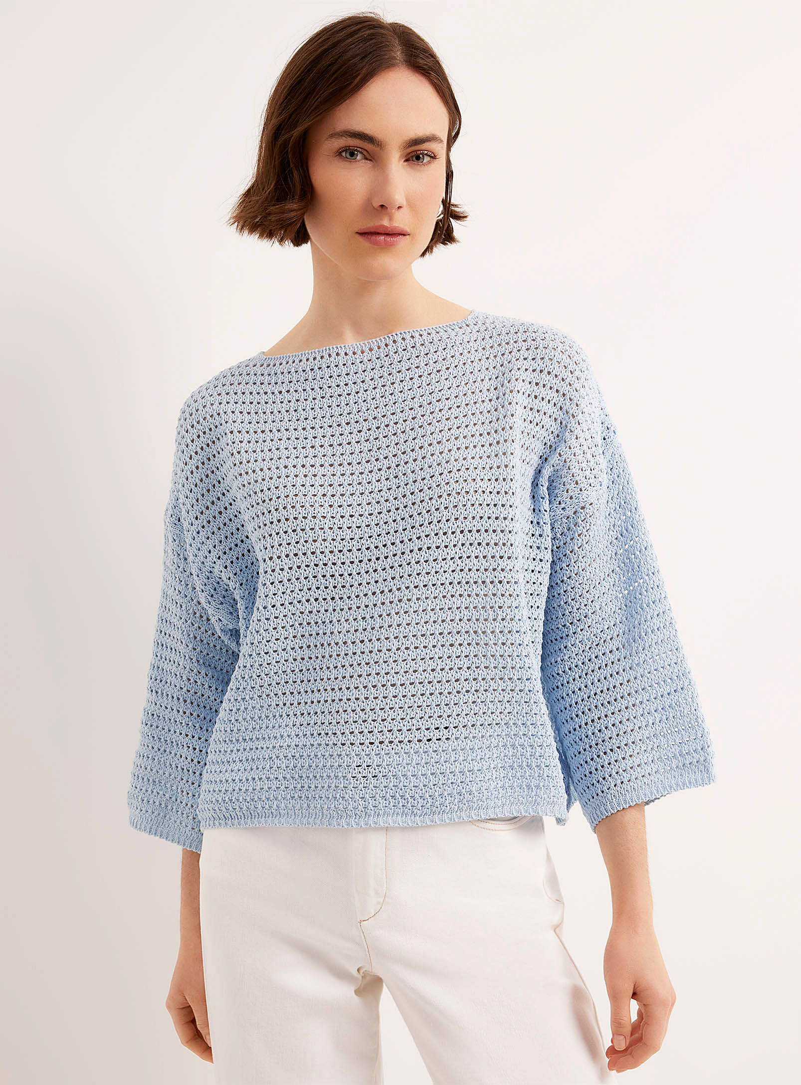 Contemporaine Openwork Crochet Loose Sweater In Blue