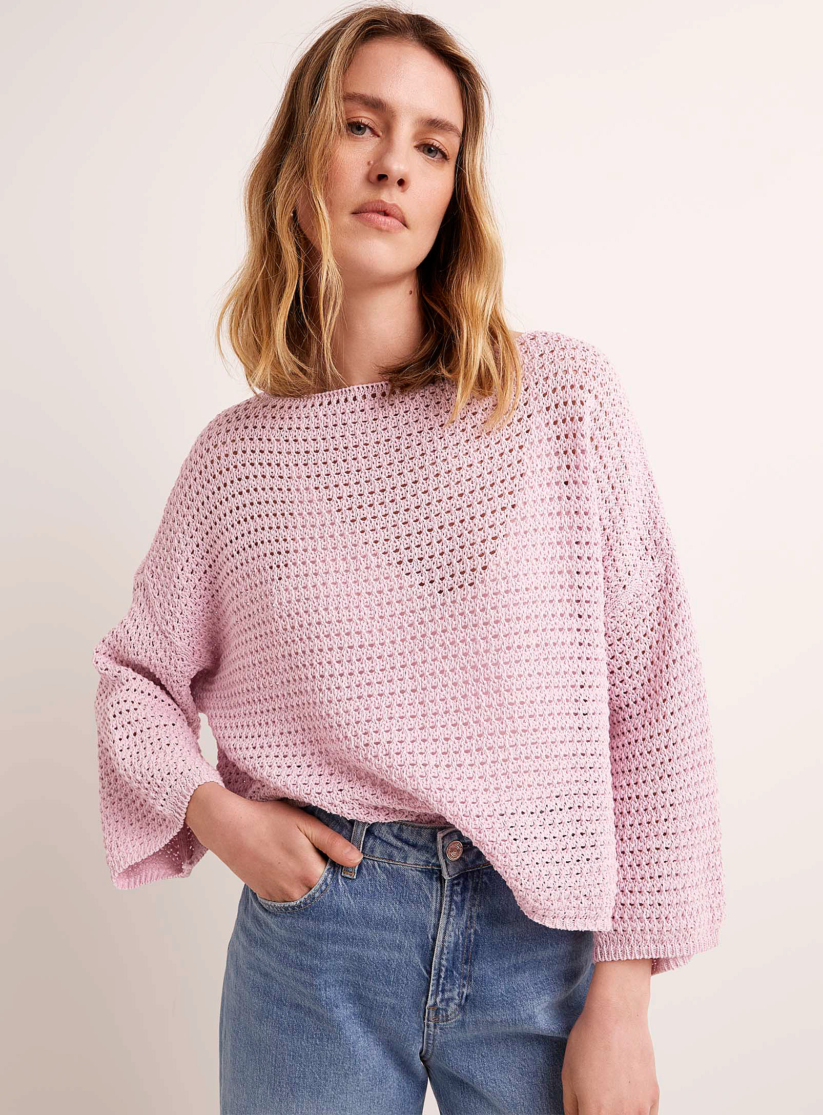 Contemporaine Openwork Crochet Loose Sweater In Pink