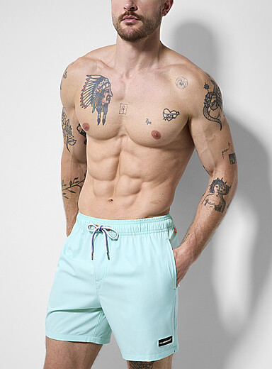 Island Haze Mint/Pistachio Green Solid colour stretch swim trunk for men
