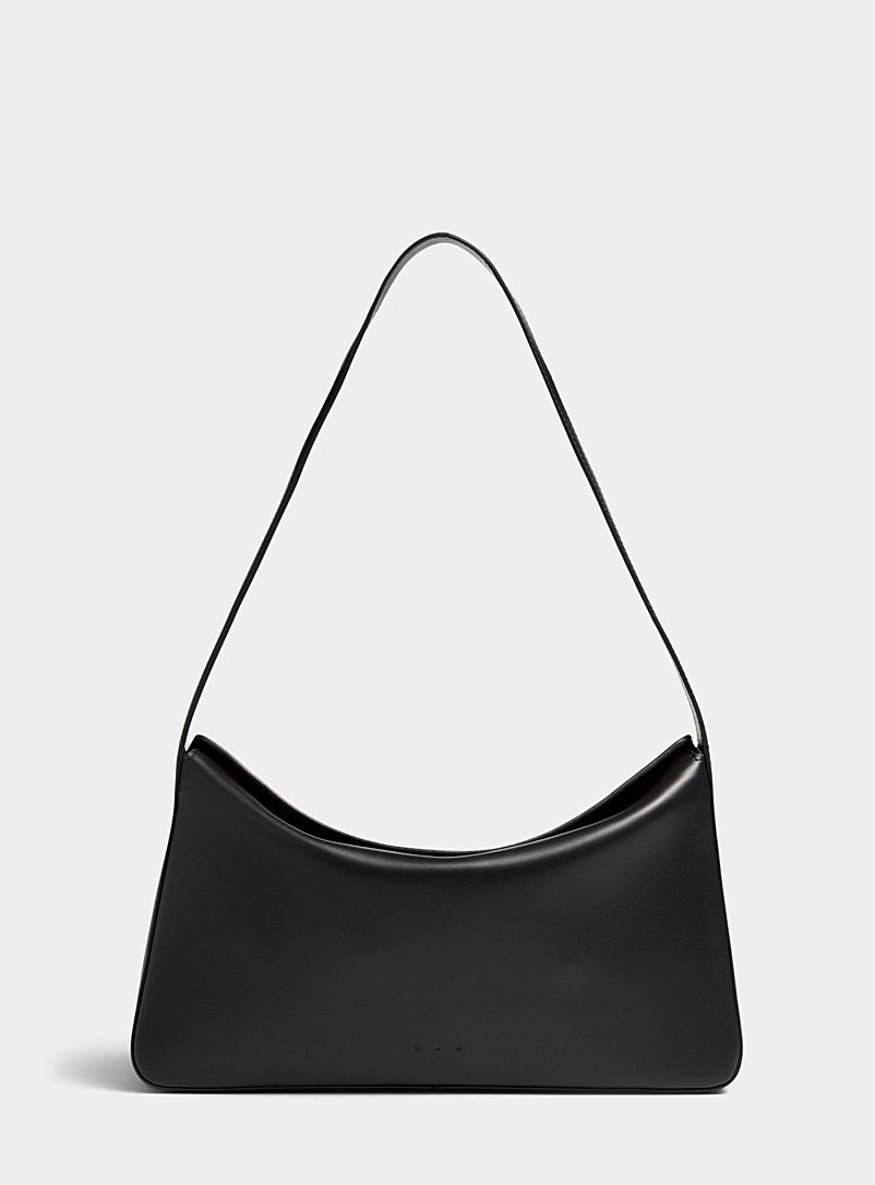 Aesther Ekme Black Minimalist soft leather baguette bag for women