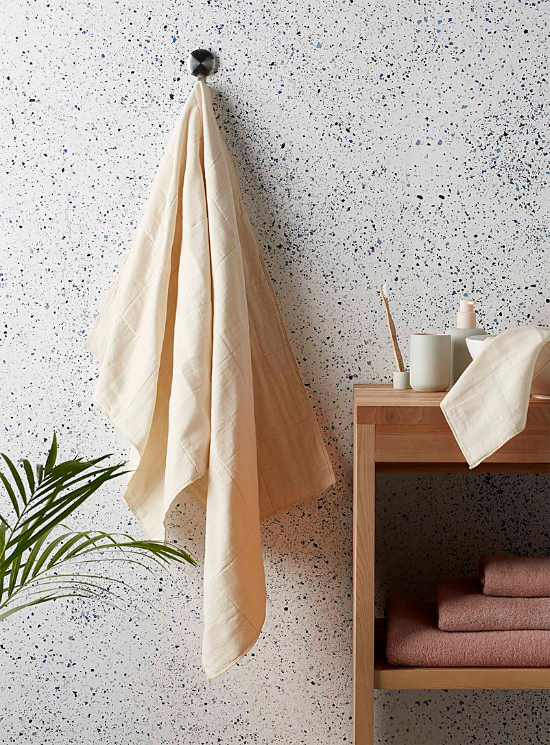 Simons Maison Ivory White Organic cotton multi-layer bath towel