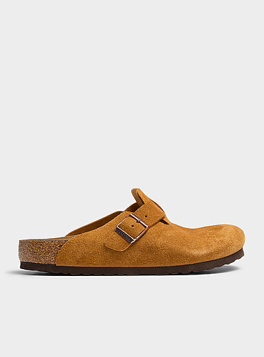 Birkenstock: La mule Boston su&egrave;de souple ocre Homme Miel - Chameau pour homme